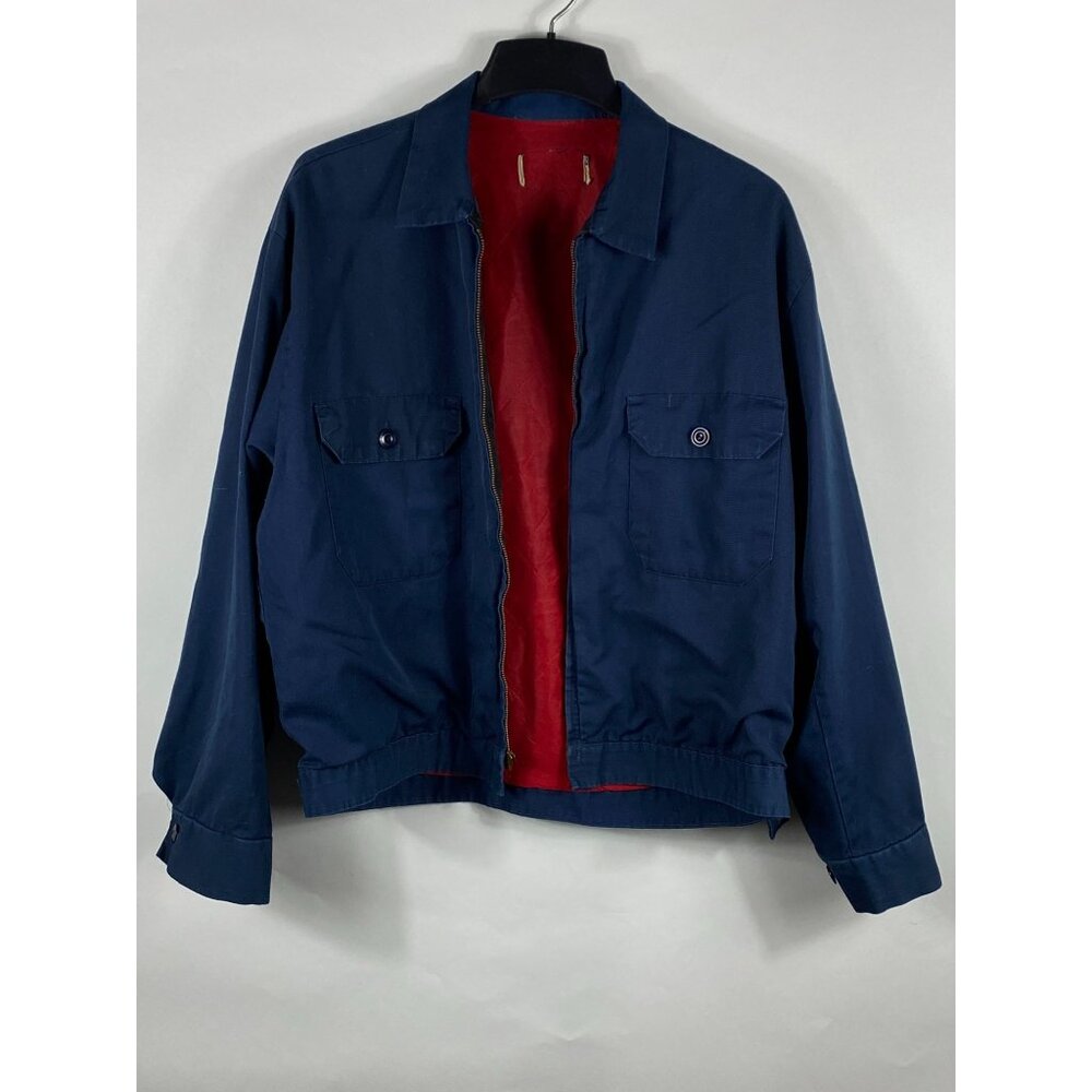 Vintage 60s Work Wear Quilt Lined 2-Pocket Full Zip Collared Jacket Navy F119